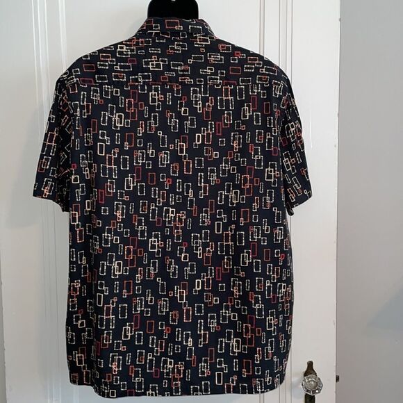 Claiborne black, orange, cream & red rectangle print short sleeved shirt - Picture 6 of 8